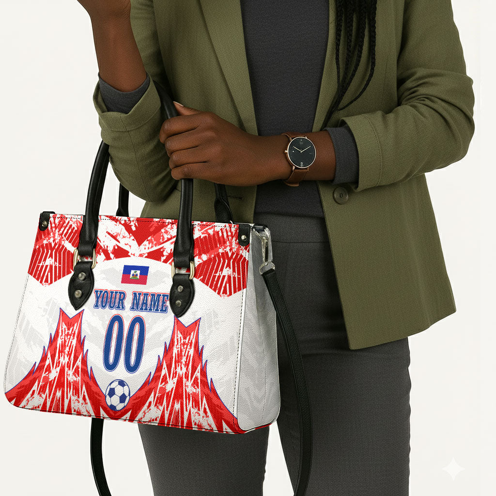Custom Haiti Football Champions Leather Bag Haitian Soccer Fan - Tanbou Drums Tropical Flowers