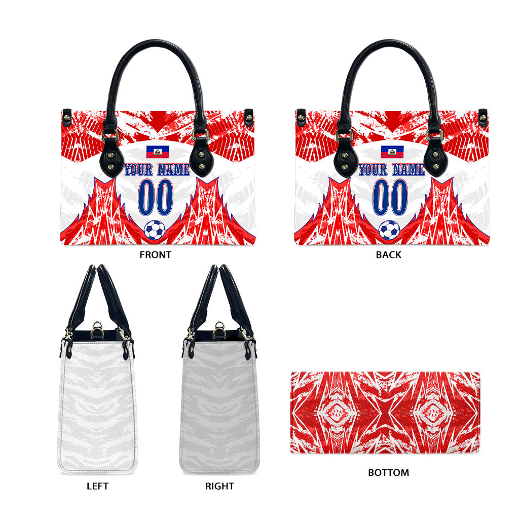 Custom Haiti Football Champions Leather Bag Haitian Soccer Fan - Tanbou Drums Tropical Flowers