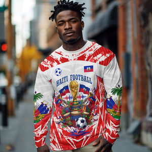 Custom Haiti Football Champions Long Sleeve Shirt Haitian Soccer Fan - Tanbou Drums Tropical Flowers