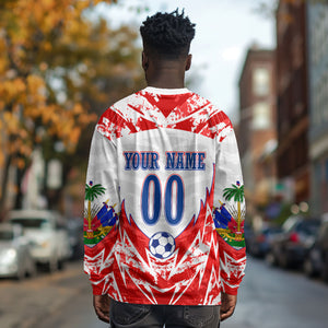 Custom Haiti Football Champions Long Sleeve Shirt Haitian Soccer Fan - Tanbou Drums Tropical Flowers