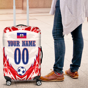 Custom Haiti Football Champions Luggage Cover Haitian Soccer Fan - Tanbou Drums Tropical Flowers