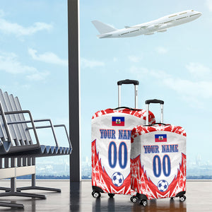 Custom Haiti Football Champions Luggage Cover Haitian Soccer Fan - Tanbou Drums Tropical Flowers
