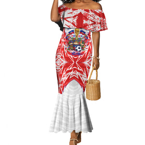 Custom Haiti Football Champions Mermaid Dress Haitian Soccer Fan - Tanbou Drums Tropical Flowers
