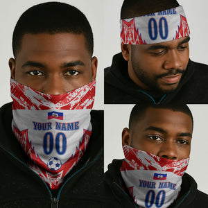 Custom Haiti Football Champions Neck Gaiter Haitian Soccer Fan - Tanbou Drums Tropical Flowers