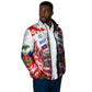 Custom Haiti Football Champions Padded Jacket Haitian Soccer Fan - Tanbou Drums Tropical Flowers