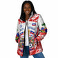 Custom Haiti Football Champions Padded Jacket Haitian Soccer Fan - Tanbou Drums Tropical Flowers