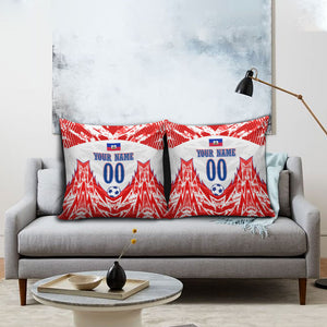 Custom Haiti Football Champions Pillow Cover Haitian Soccer Fan - Tanbou Drums Tropical Flowers