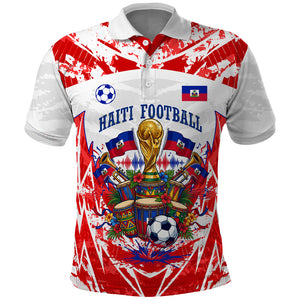 Custom Haiti Football Champions Polo Shirt Haitian Soccer Fan - Tanbou Drums Tropical Flowers