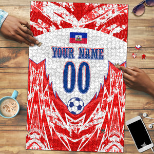 Custom Haiti Football Champions Puzzle Haitian Soccer Fan - Tanbou Drums Tropical Flowers