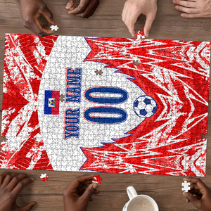 Custom Haiti Football Champions Puzzle Haitian Soccer Fan - Tanbou Drums Tropical Flowers