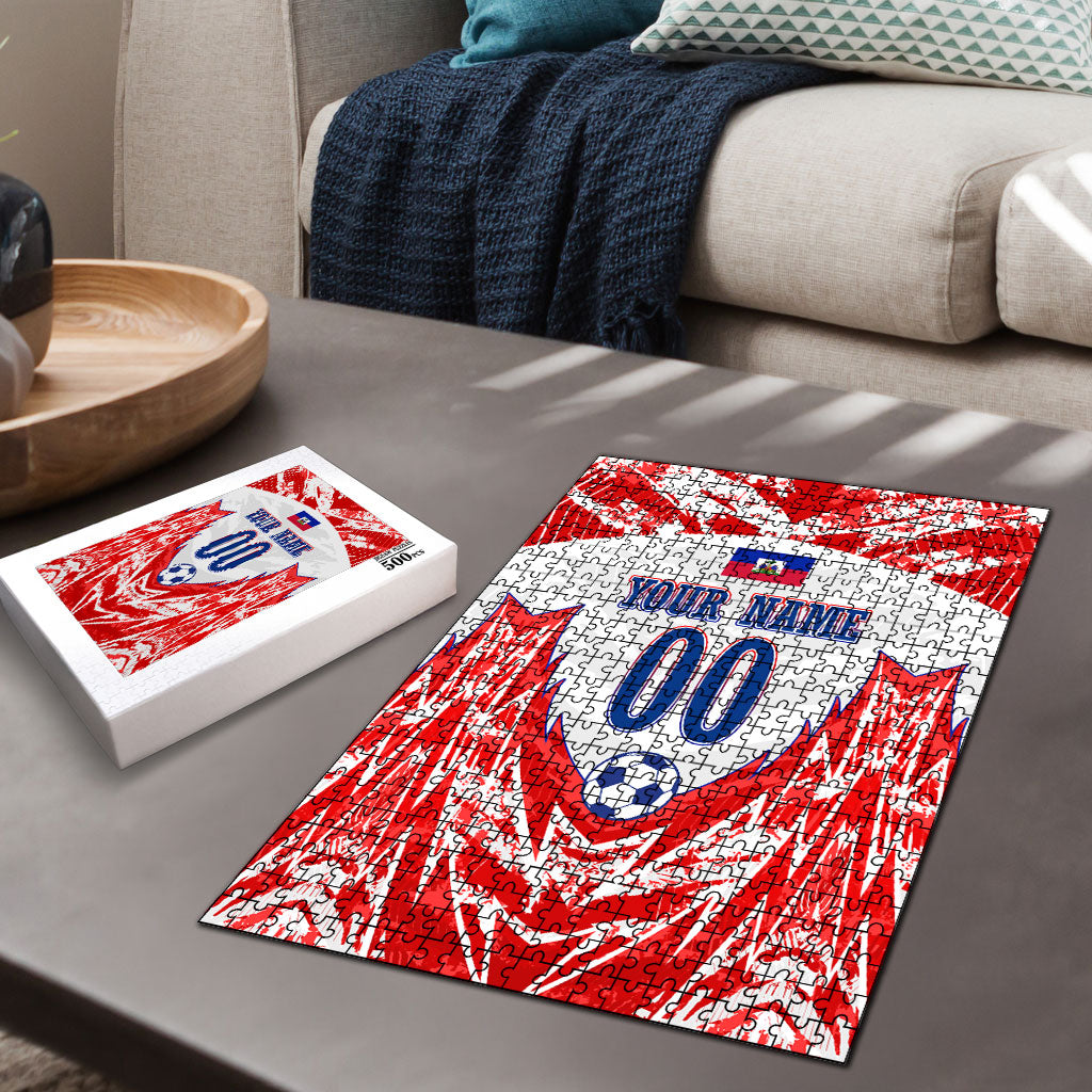 Custom Haiti Football Champions Puzzle Haitian Soccer Fan - Tanbou Drums Tropical Flowers