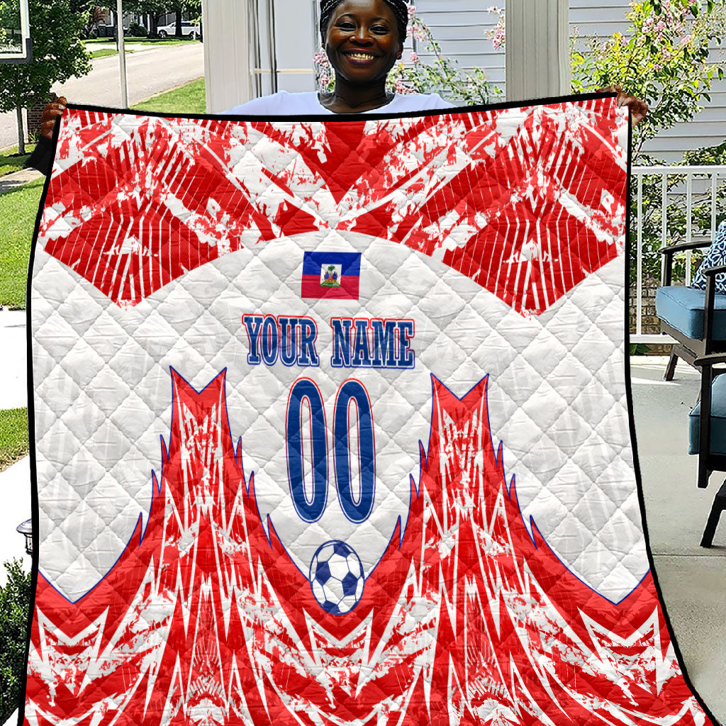 Custom Haiti Football Champions Quilt Haitian Soccer Fan - Tanbou Drums Tropical Flowers