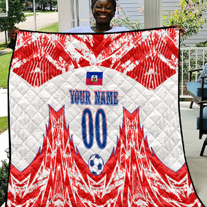 Custom Haiti Football Champions Quilt Haitian Soccer Fan - Tanbou Drums Tropical Flowers