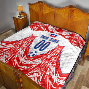 Custom Haiti Football Champions Quilt Haitian Soccer Fan - Tanbou Drums Tropical Flowers