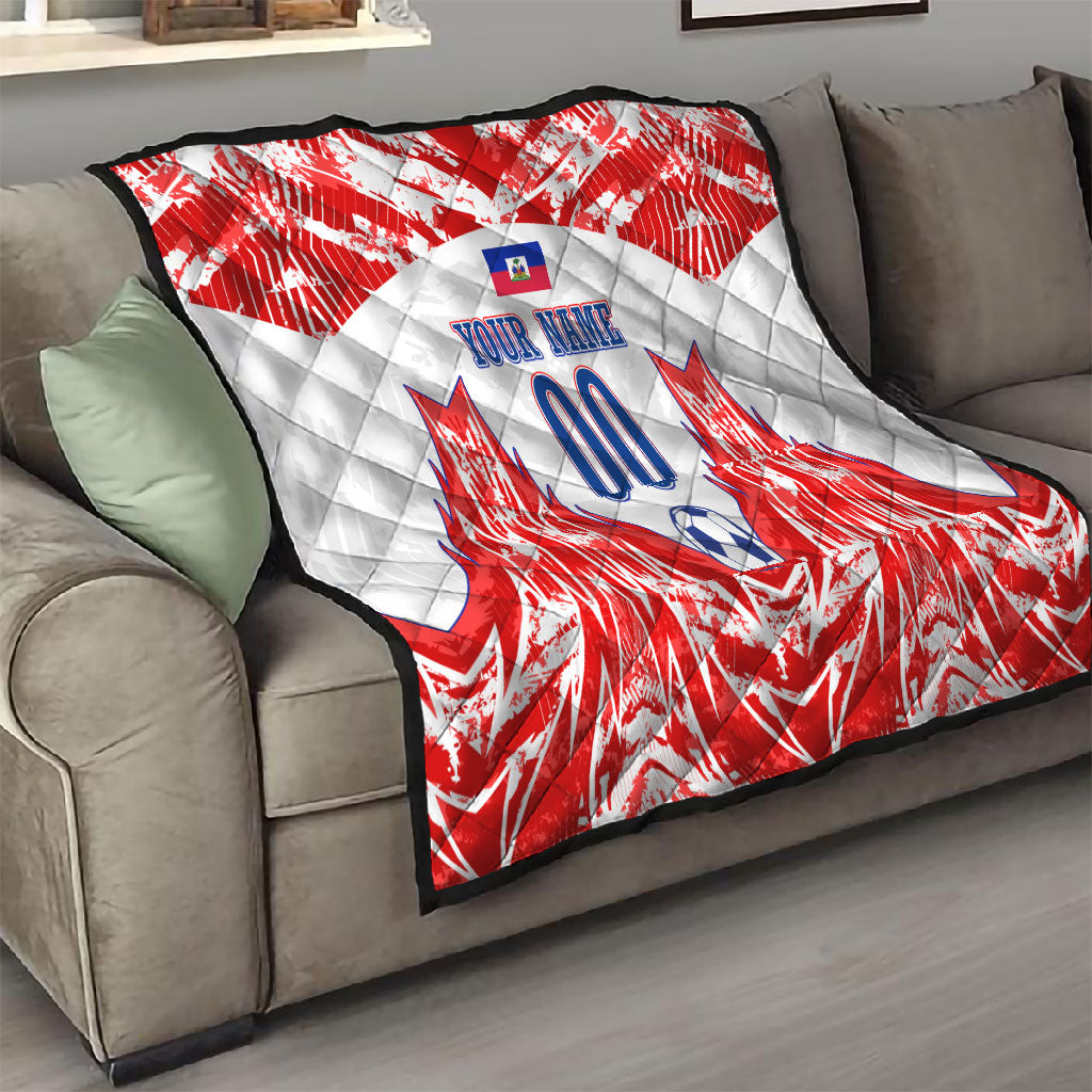 Custom Haiti Football Champions Quilt Haitian Soccer Fan - Tanbou Drums Tropical Flowers