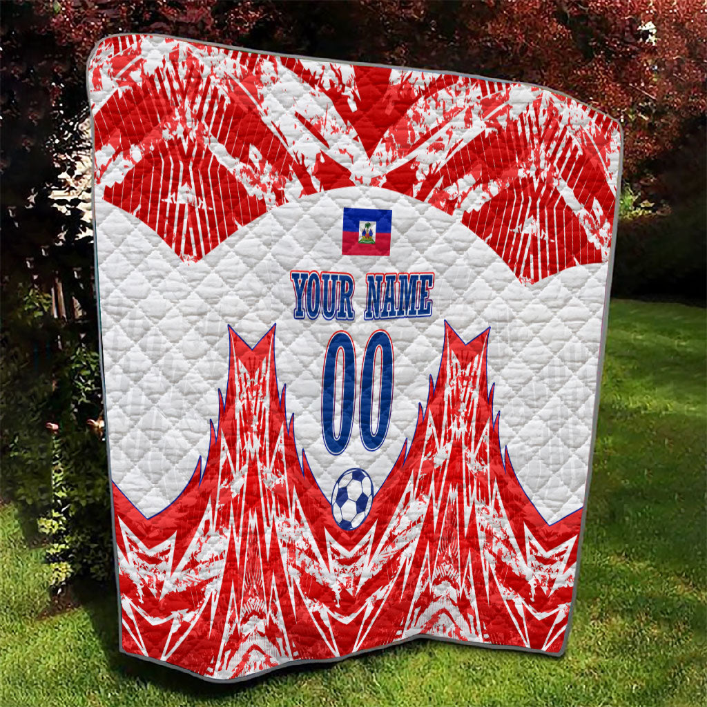 Custom Haiti Football Champions Quilt Haitian Soccer Fan - Tanbou Drums Tropical Flowers