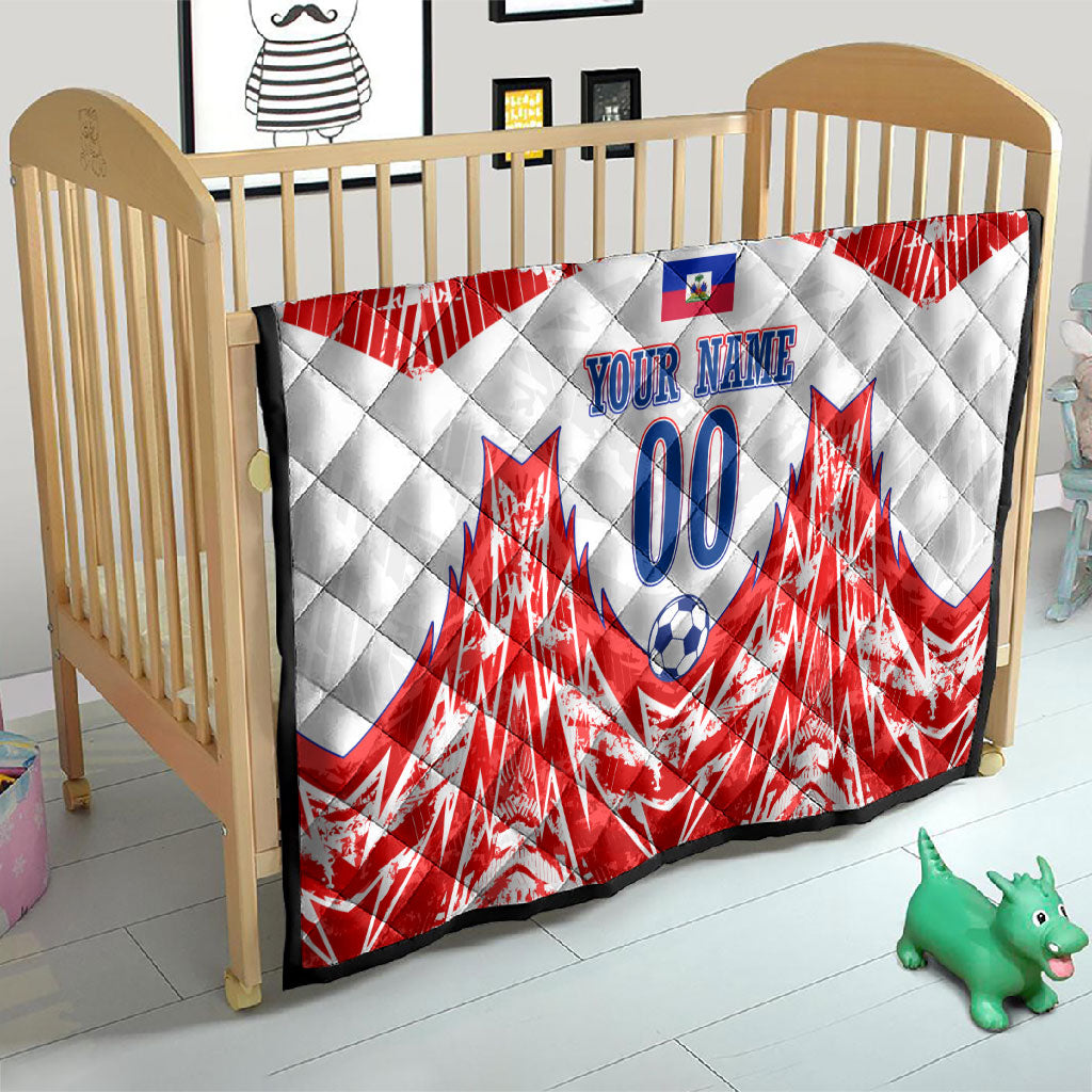 Custom Haiti Football Champions Quilt Haitian Soccer Fan - Tanbou Drums Tropical Flowers