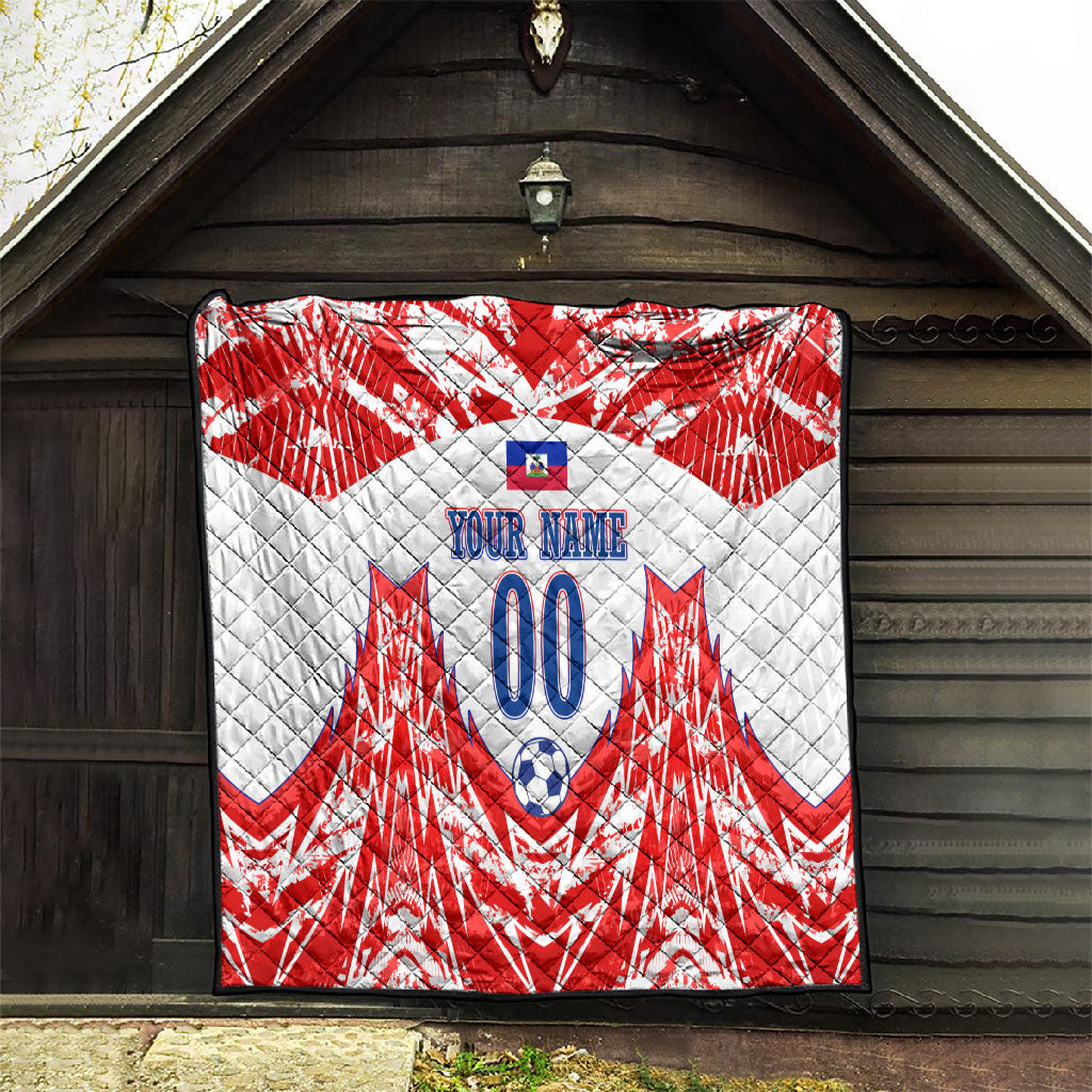Custom Haiti Football Champions Quilt Haitian Soccer Fan - Tanbou Drums Tropical Flowers