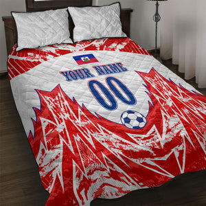 Custom Haiti Football Champions Quilt Bed Set Haitian Soccer Fan - Tanbou Drums Tropical Flowers