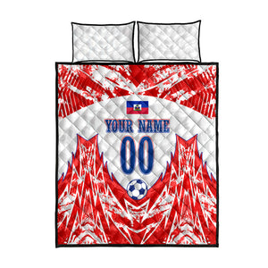 Custom Haiti Football Champions Quilt Bed Set Haitian Soccer Fan - Tanbou Drums Tropical Flowers