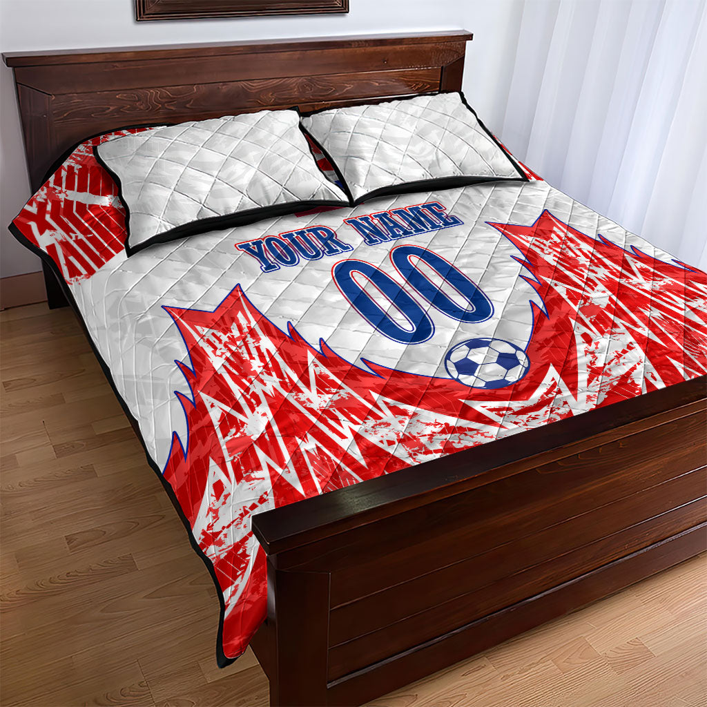 Custom Haiti Football Champions Quilt Bed Set Haitian Soccer Fan - Tanbou Drums Tropical Flowers