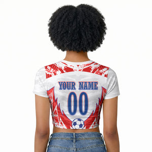 Custom Haiti Football Champions Raglan Cropped T shirt Haitian Soccer Fan - Tanbou Drums Tropical Flowers