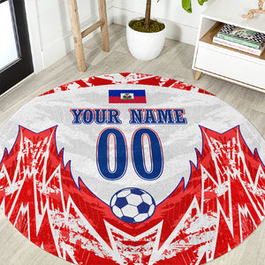 Custom Haiti Football Champions Round Carpet Haitian Soccer Fan - Tanbou Drums Tropical Flowers