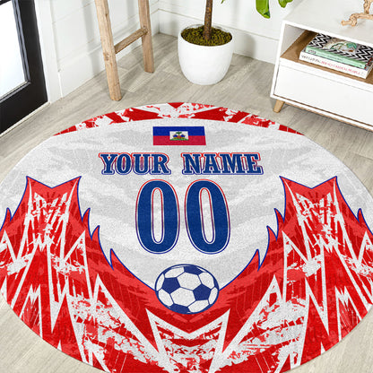 Custom Haiti Football Champions Round Carpet Haitian Soccer Fan - Tanbou Drums Tropical Flowers