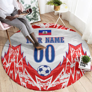 Custom Haiti Football Champions Round Carpet Haitian Soccer Fan - Tanbou Drums Tropical Flowers