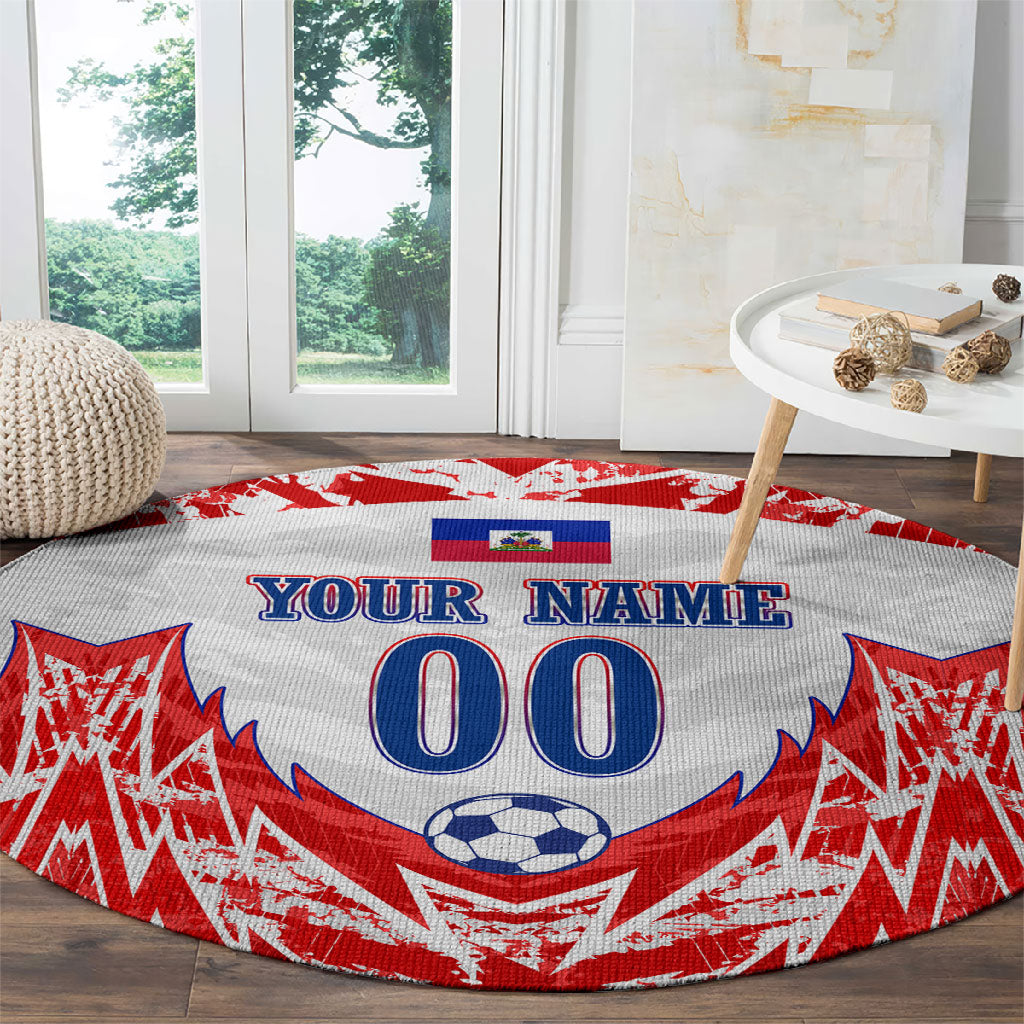 Custom Haiti Football Champions Round Carpet Haitian Soccer Fan - Tanbou Drums Tropical Flowers