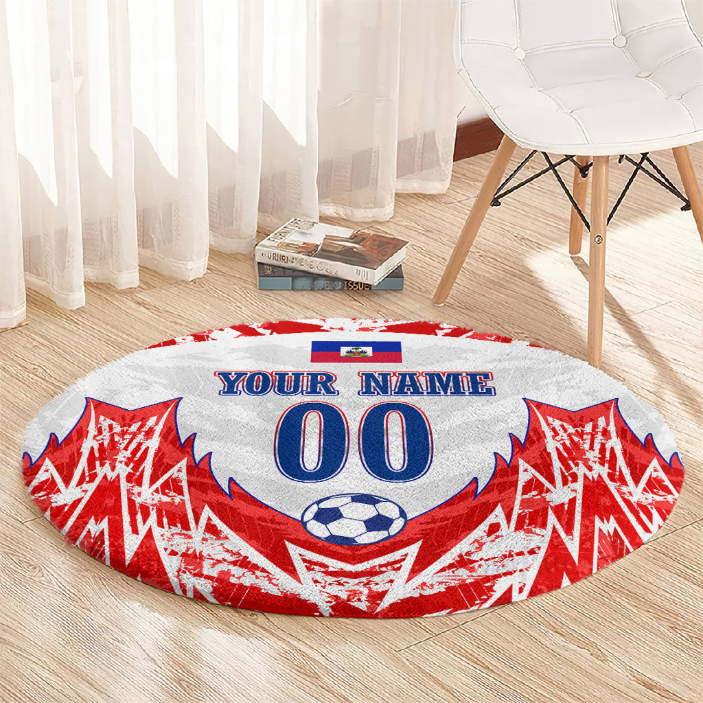 Custom Haiti Football Champions Round Carpet Haitian Soccer Fan - Tanbou Drums Tropical Flowers