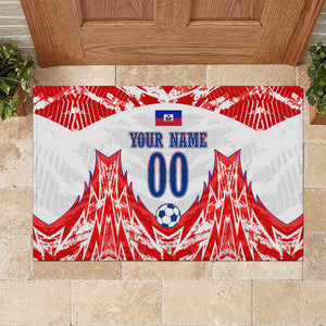 Custom Haiti Football Champions Rubber Doormat Haitian Soccer Fan - Tanbou Drums Tropical Flowers