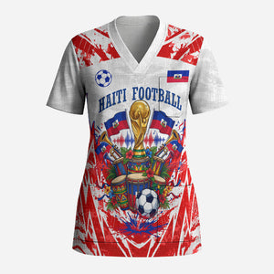 Custom Haiti Football Champions Scrub Top Haitian Soccer Fan - Tanbou Drums Tropical Flowers