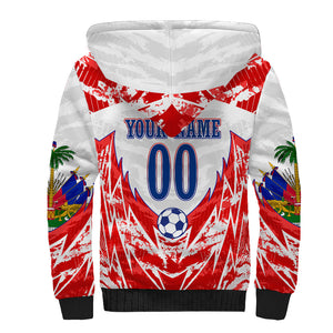 Custom Haiti Football Champions Sherpa Hoodie Haitian Soccer Fan - Tanbou Drums Tropical Flowers