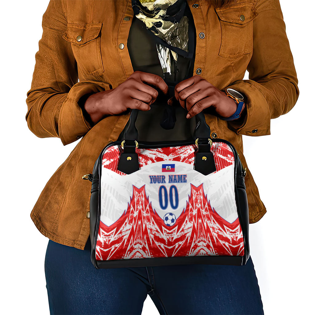 Custom Haiti Football Champions Shoulder Handbag Haitian Soccer Fan - Tanbou Drums Tropical Flowers