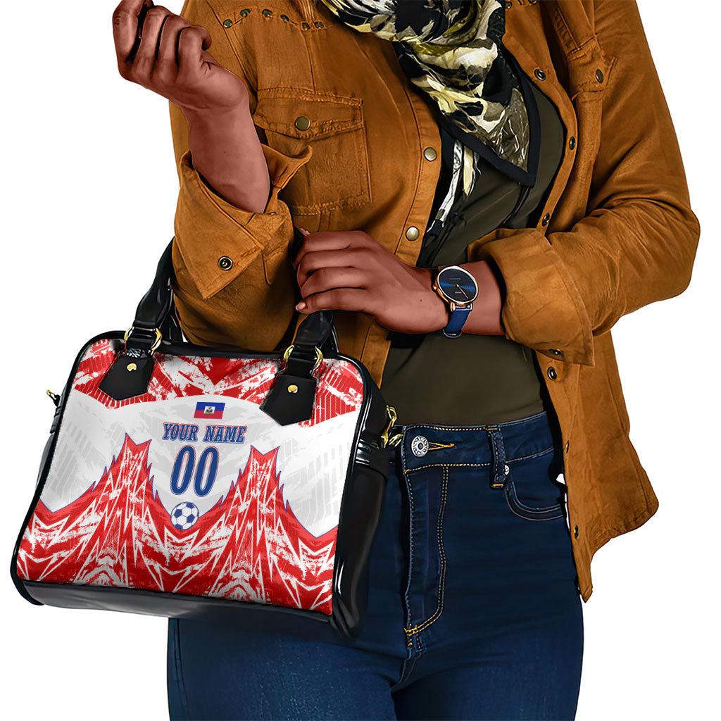 Custom Haiti Football Champions Shoulder Handbag Haitian Soccer Fan - Tanbou Drums Tropical Flowers
