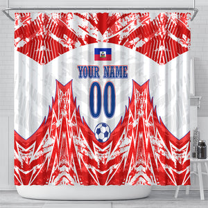Custom Haiti Football Champions Shower Curtain Haitian Soccer Fan - Tanbou Drums Tropical Flowers