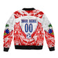 Custom Haiti Football Champions Sleeve Zip Bomber Jacket Haitian Soccer Fan - Tanbou Drums Tropical Flowers