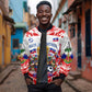 Custom Haiti Football Champions Sleeve Zip Bomber Jacket Haitian Soccer Fan - Tanbou Drums Tropical Flowers