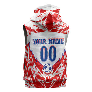 Custom Haiti Football Champions Sleeveless Hoodie Haitian Soccer Fan - Tanbou Drums Tropical Flowers