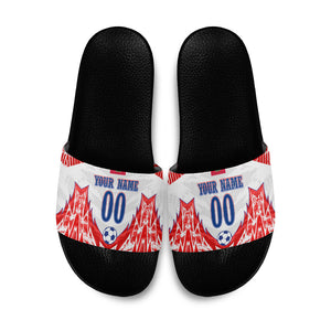 Custom Haiti Football Champions Slide Sandals Haitian Soccer Fan - Tanbou Drums Tropical Flowers