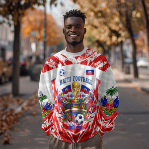 Custom Haiti Football Champions Sweatshirt Haitian Soccer Fan - Tanbou Drums Tropical Flowers