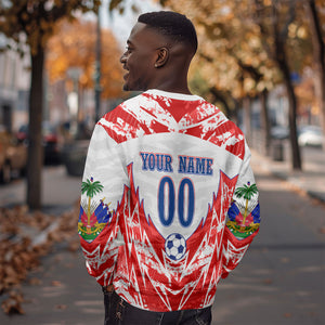 Custom Haiti Football Champions Sweatshirt Haitian Soccer Fan - Tanbou Drums Tropical Flowers