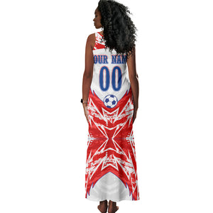 Custom Haiti Football Champions Tank Maxi Dress Haitian Soccer Fan - Tanbou Drums Tropical Flowers