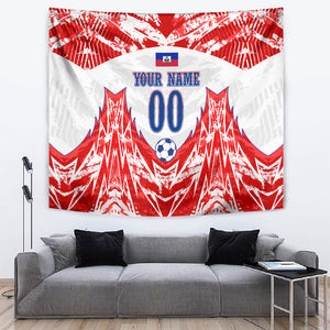 Custom Haiti Football Champions Tapestry Haitian Soccer Fan - Tanbou Drums Tropical Flowers