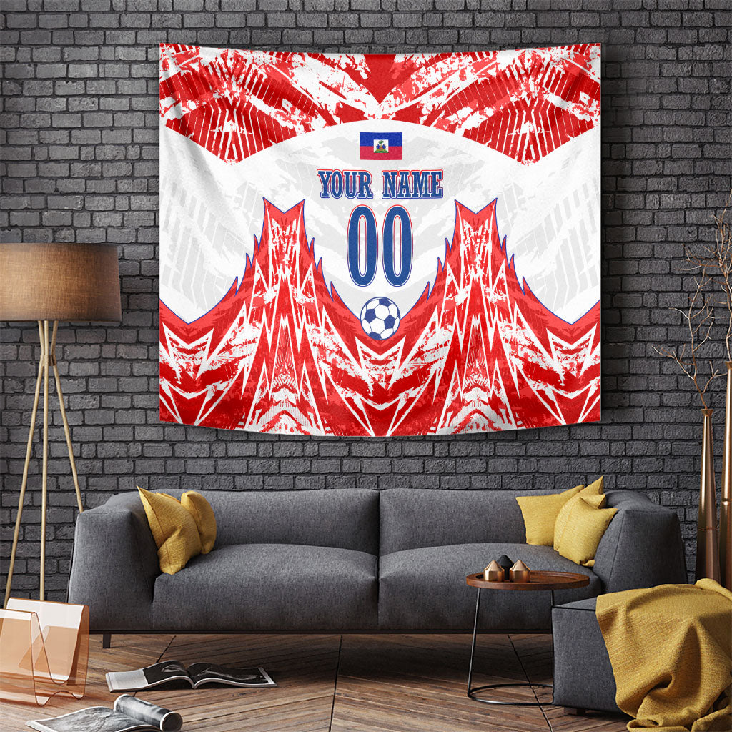 Custom Haiti Football Champions Tapestry Haitian Soccer Fan - Tanbou Drums Tropical Flowers