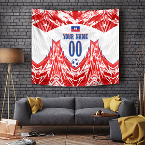 Custom Haiti Football Champions Tapestry Haitian Soccer Fan - Tanbou Drums Tropical Flowers