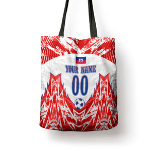 Custom Haiti Football Champions Tote Bag Haitian Soccer Fan - Tanbou Drums Tropical Flowers