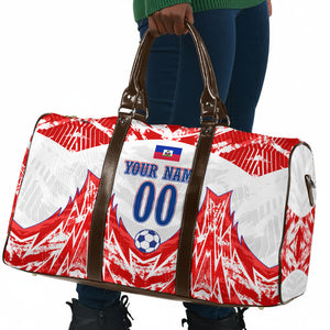 Custom Haiti Football Champions Travel Bag Haitian Soccer Fan - Tanbou Drums Tropical Flowers