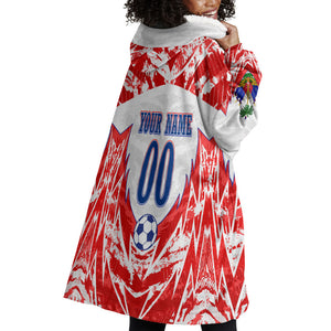 Custom Haiti Football Champions Wearable Blanket Hoodie Haitian Soccer Fan - Tanbou Drums Tropical Flowers